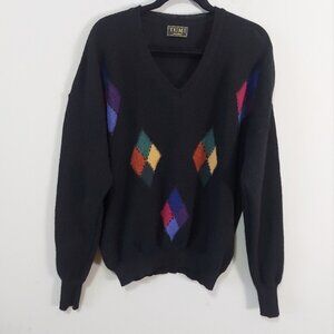 Tumi Men Argyle Alpaca Sweater Size XL Preppy Retro Campus  90s V-neck Pullover